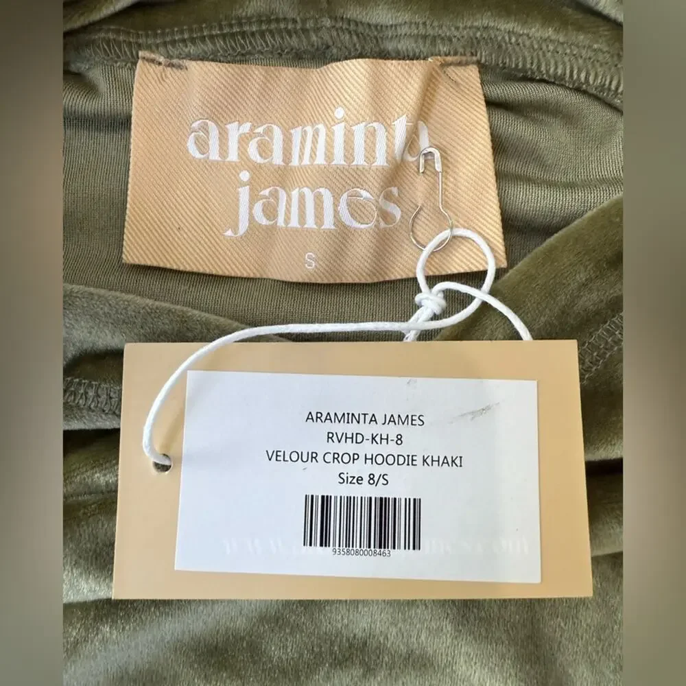 NWT Free People Araminta James Velour Crop Hoodie Khaki Green Size Small - Picture 7 of 12